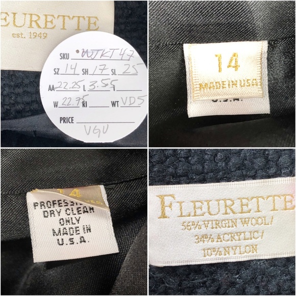 Fleurette Coat Black Boucle Tweed Belted Mid Sz 14 - Picture 8 of 8